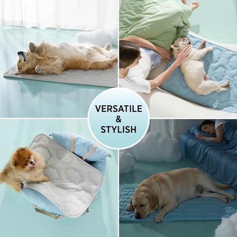 Dog Cooling Mat for Extra Large Dogs -Q-Max>0.5 XL Breathable Thin Cool Crate Pad with Chill Cold Fiber and Innovative Mesh Base Design, Portable Washable Pet Kennel Mat for Summer,44X30,Blue